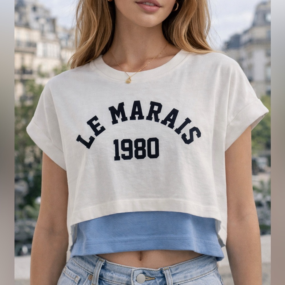 Zara 1980 White & Blue Layered Girls' Tee